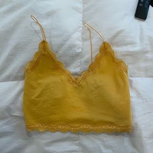 Yellow cropped lace tank top